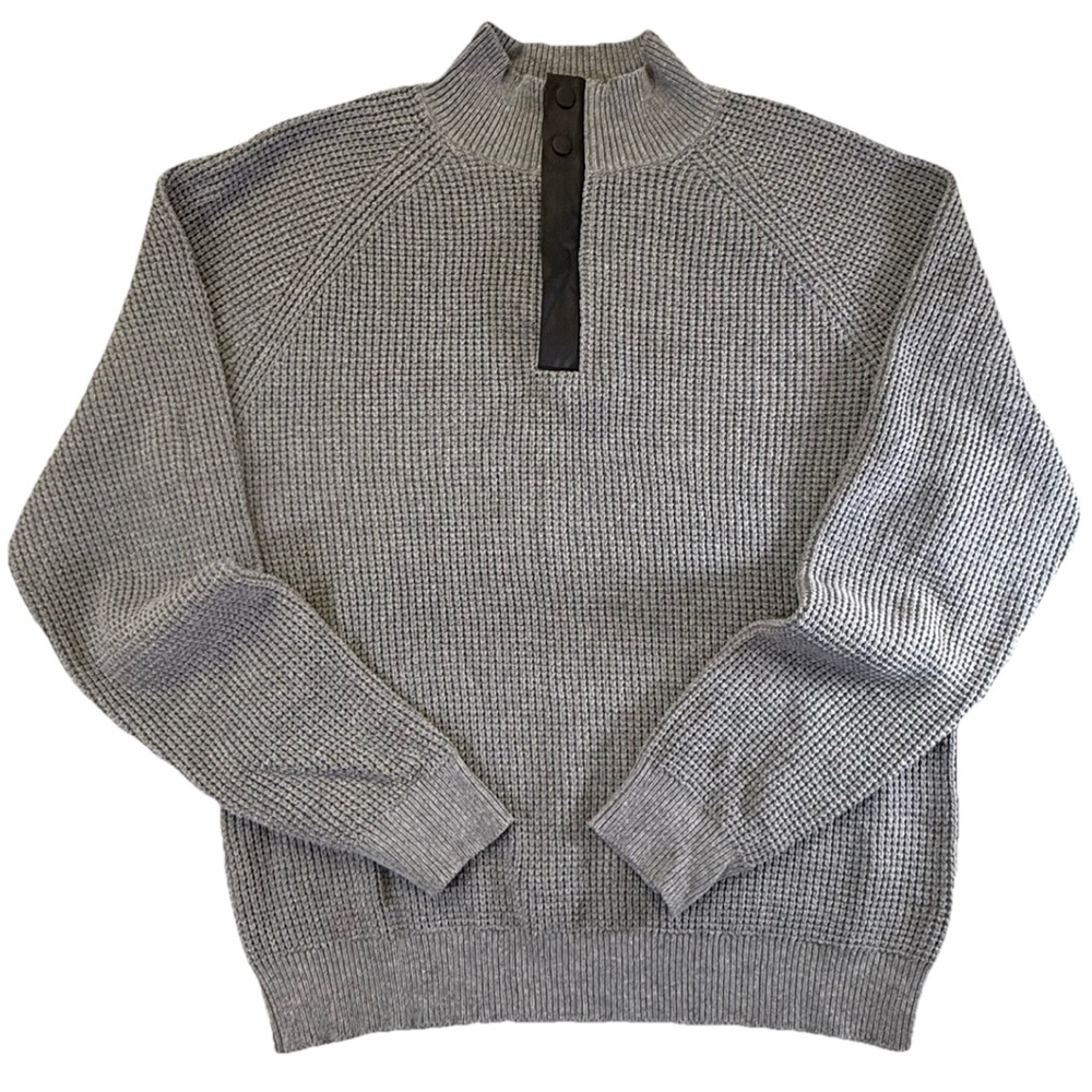 Kenneth‎ Cole Gray Waffle-Knit Quarter-Zip Sweater